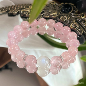 vòng tay thạch anh hồng mix moonstone 8mm phong thủy Phước Lộc Đà Nẵng