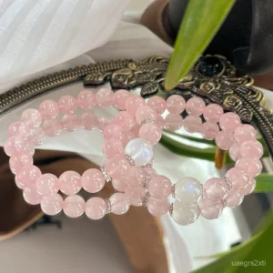 Vòng tay thạch anh hồng Moonstone tinh tế nữ tính phong thủy Phước Lộc Đà Nẵng