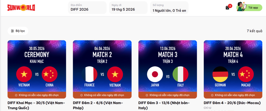 Mua vé pháo hoa DIFF 2026 chính thức qua website Sun World