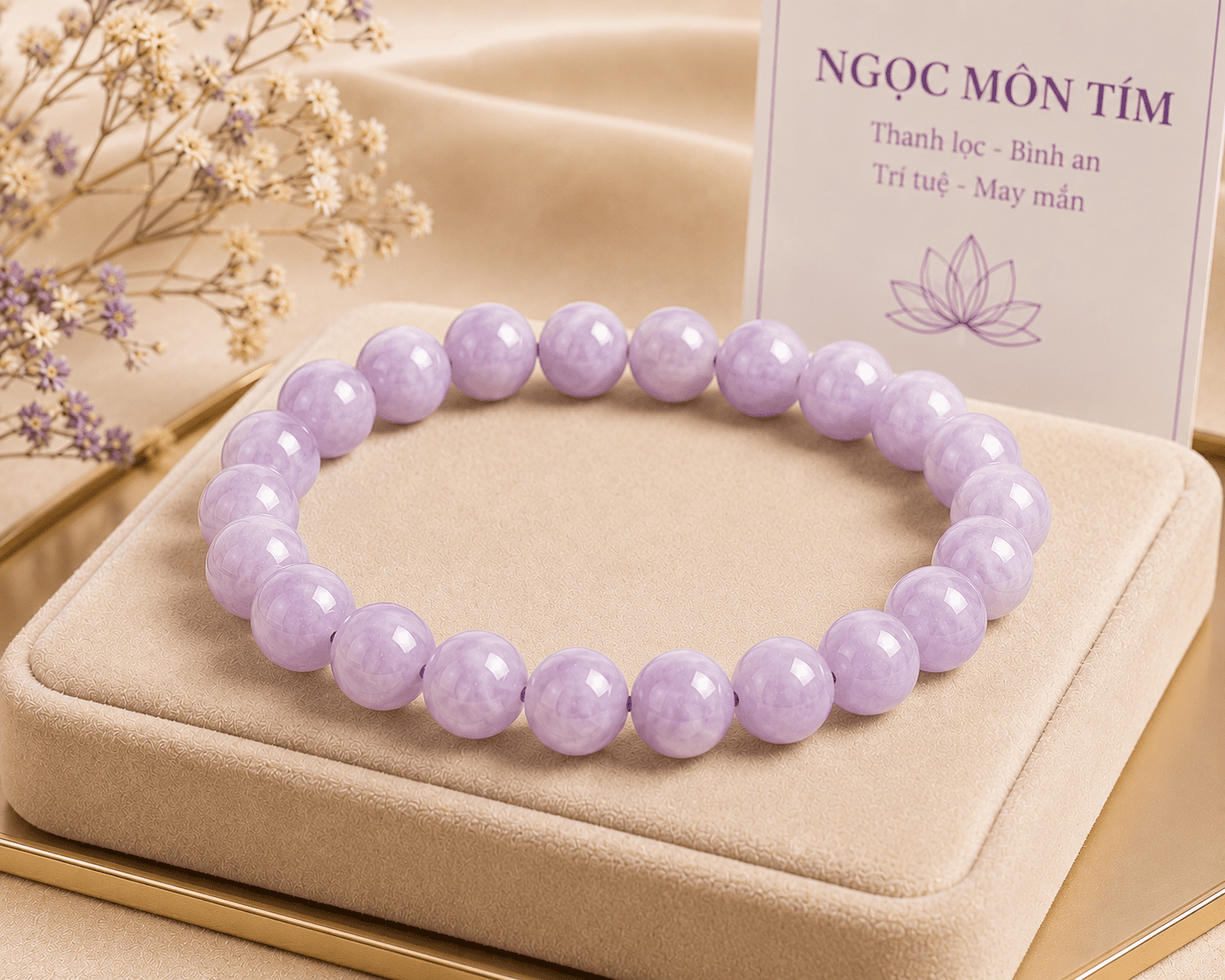 Vòng hạt đá ngọc môn tím phong thủy mệnh Kim Phước Lộc Đà Nẵng