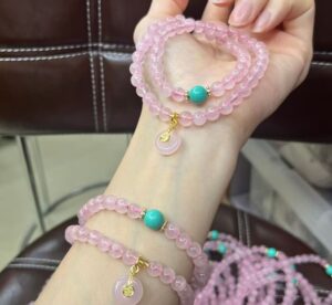 vòng tay thạch anh hồng mix lụ thống hồng phong thủy Phước Lộc Đà Nẵng